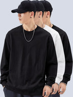 3-pc Men'S Crew Neck Long Sleeve T-Shirts for Spring And Autumn, Pullover Base Layer Shirts for Casual Daily Wear, Sports, And Jogging - White+Black+Black