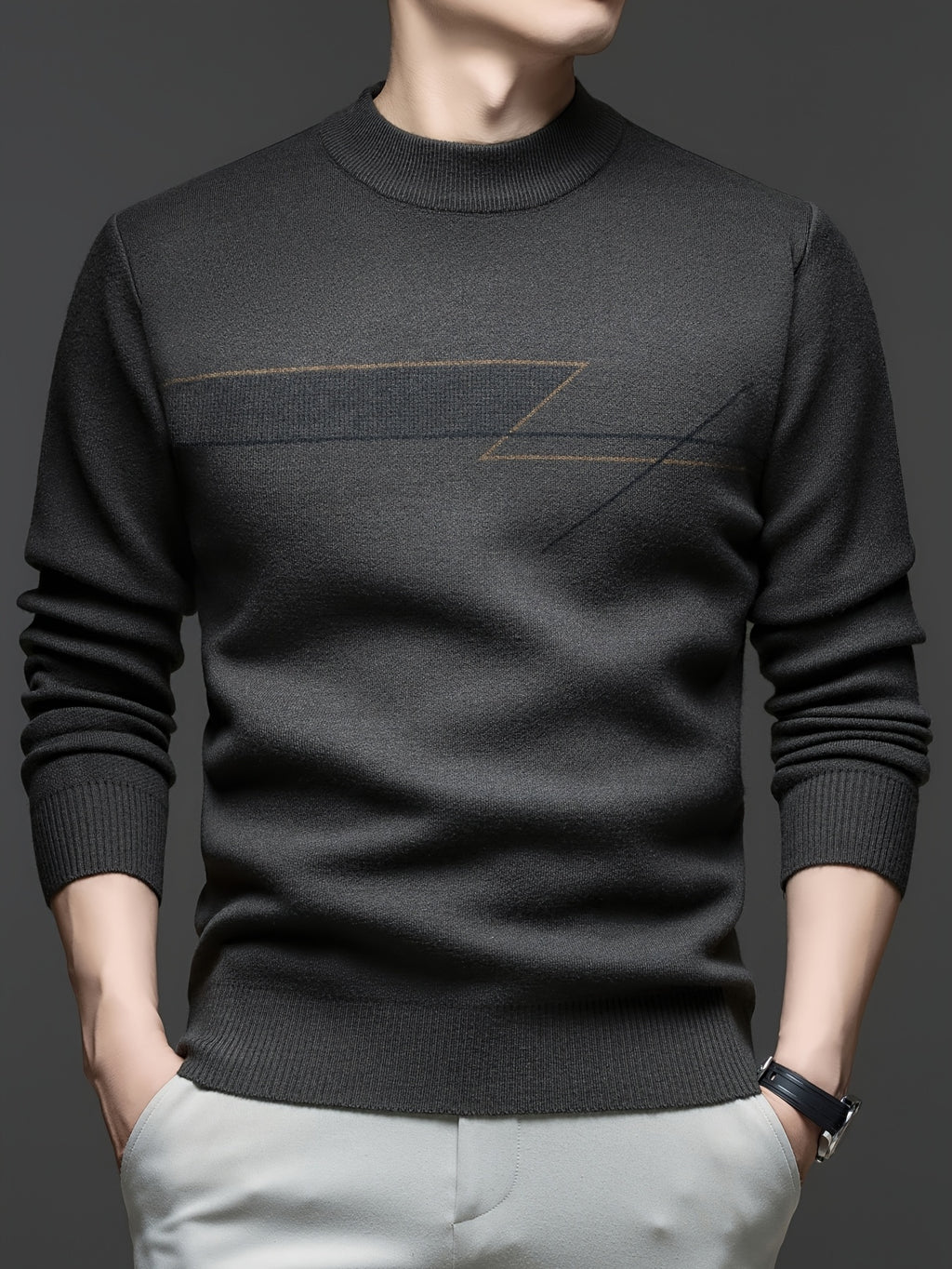 Minimalist Urban Warm Sweater, Wear-Resistant for City Casual Wear - Dark Khaki 2