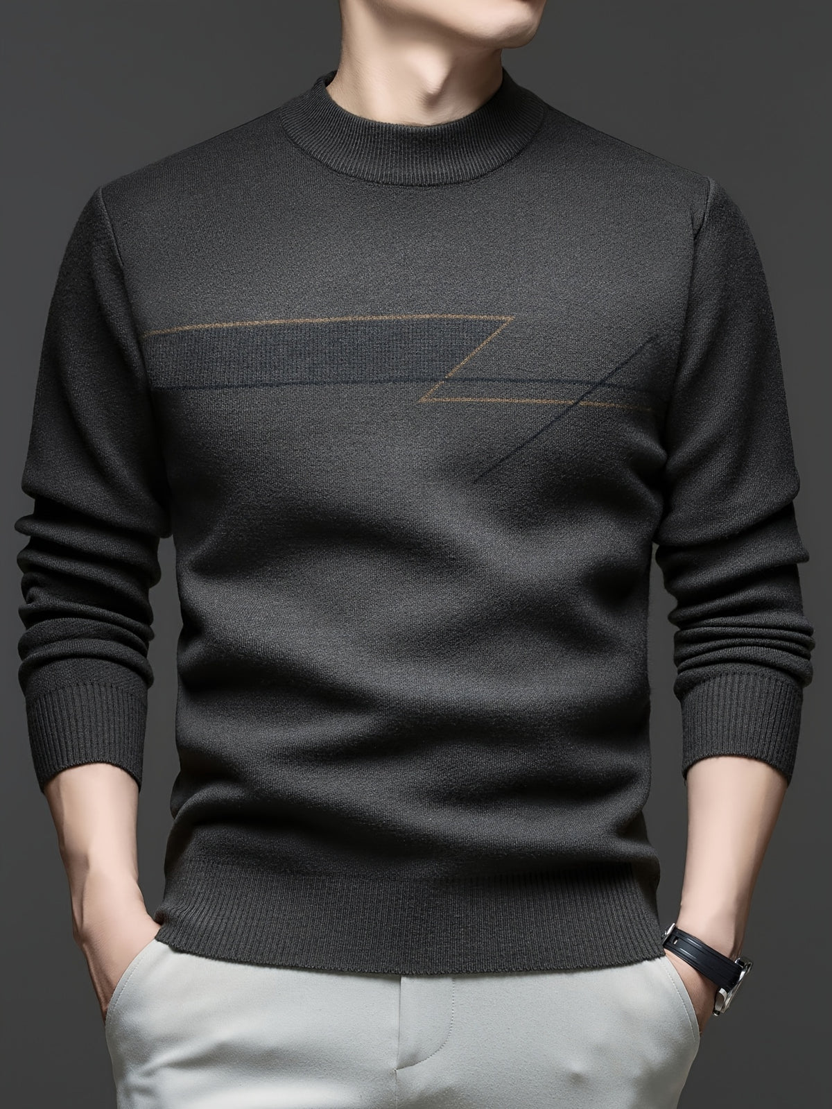 Minimalist Urban Warm Sweater, Wear-Resistant for City Casual Wear - Dark Khaki 2