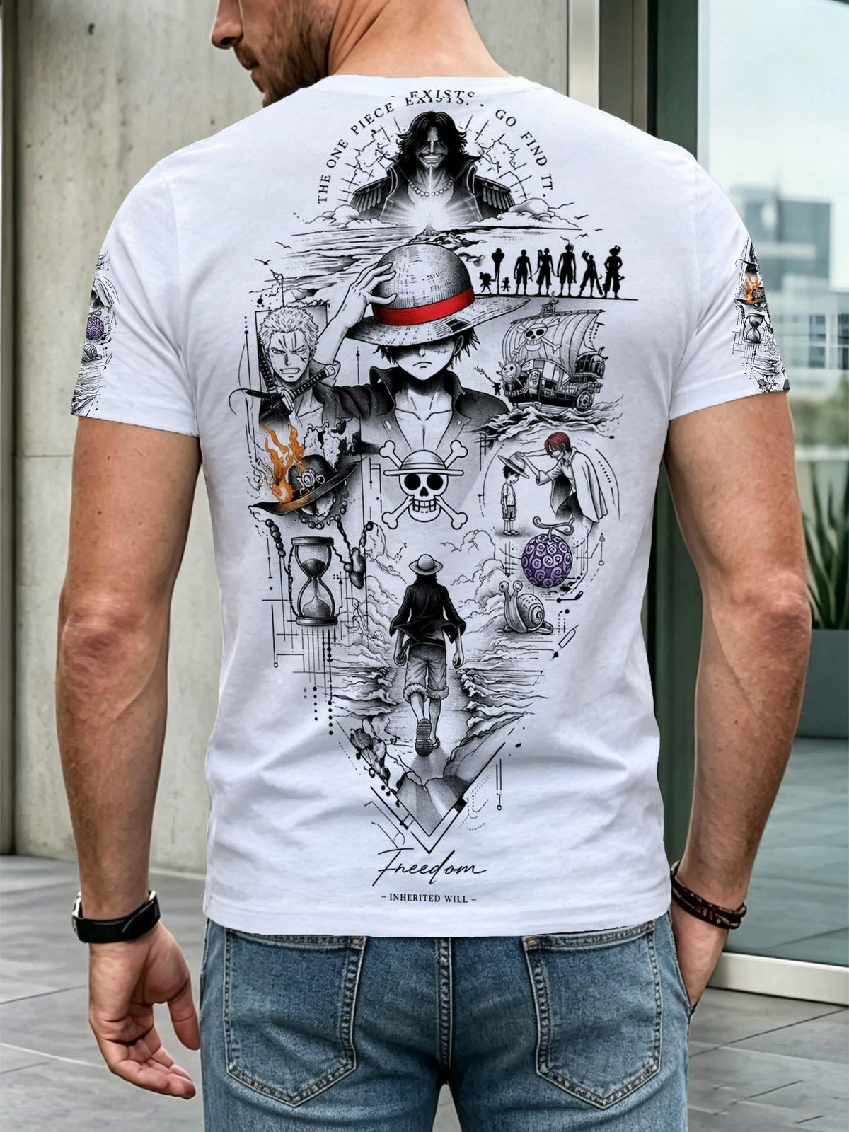 Men'sThemed Short Sleeve T-shirt,  Zoro Ace Shanks Joint Design,  Comic Style Printed Top, Suitable for Daily Commute Leisure Sports And Multiple Scenarios, Undershirt with Inherited Wi - Mixed colors