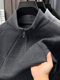 Men's Half-Zip Stand Collar Knit Sweater, Long Sleeve Pullover, Ribbed Neckline, Cuffs, and Hem, Suitable for Spring and Autumn as a Standalone Piece, Can Be Layered in Winter - SINBOS - Dark Gray