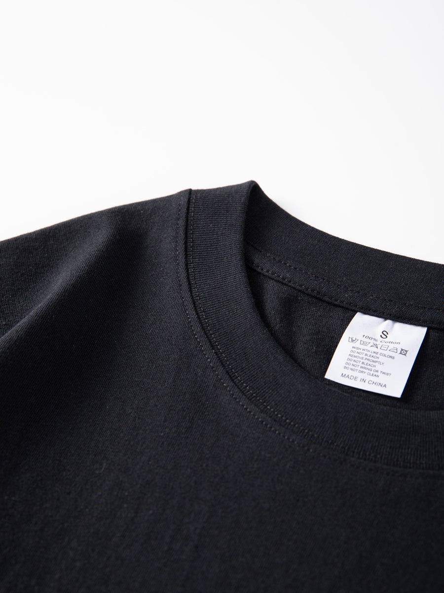 Heavyweight Men's 100% Pure Cotton Crew Neck Printed T-Shirt, a Stylish and Versatile High-Quality Top, an Essential for Daily Wear, Street Jogging, and Other Casual Outfits - Black
