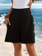 Stylish and Elegant Casual Beach Pants, Slim Fit Straight-Leg Wide-Leg Shorts for Women - BK032328 - Black