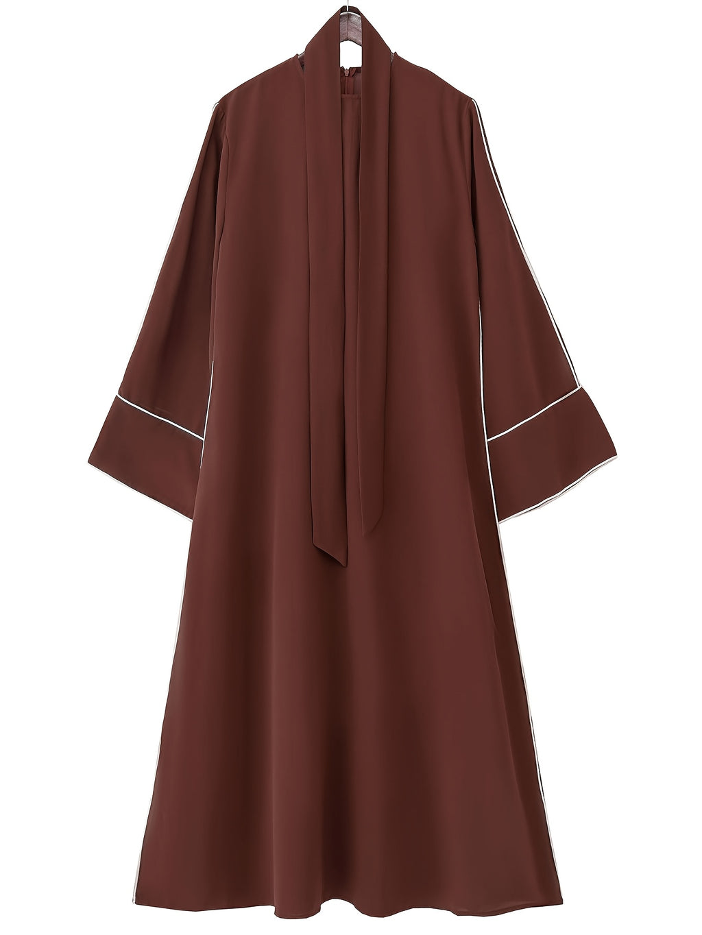 1pc Fashion Pullover Abaya, Simple Style Dress with Middle Eastern Muslim Conservative Belt - Coffee Brown