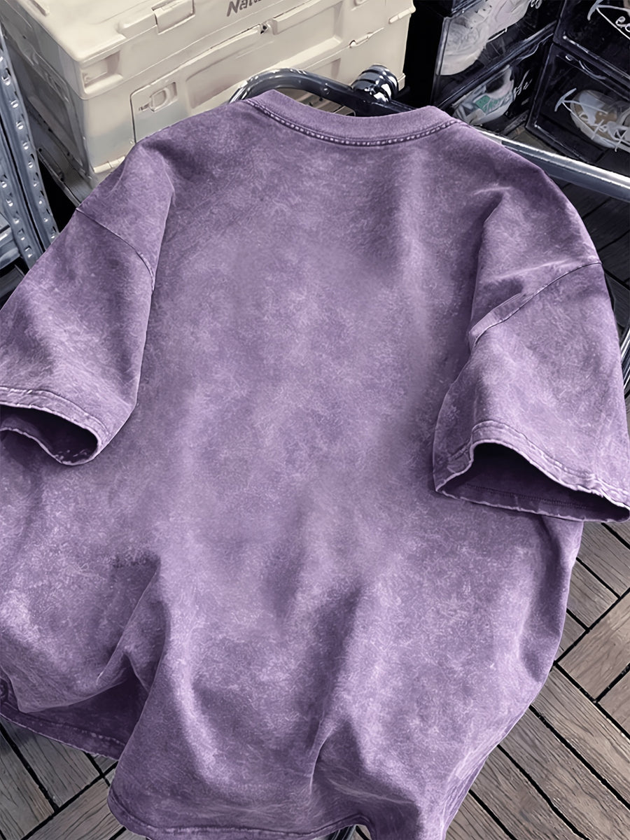 Women's Washed T-shirtVintage Washed Women's T-Shirt with Bold Pop Art Print, Perfect for Casual Outings or Home Relaxation, Lightweight and Durable Blend, Stylish Statement Piece for Everyday WearWomen's Top Tee - Light Purple