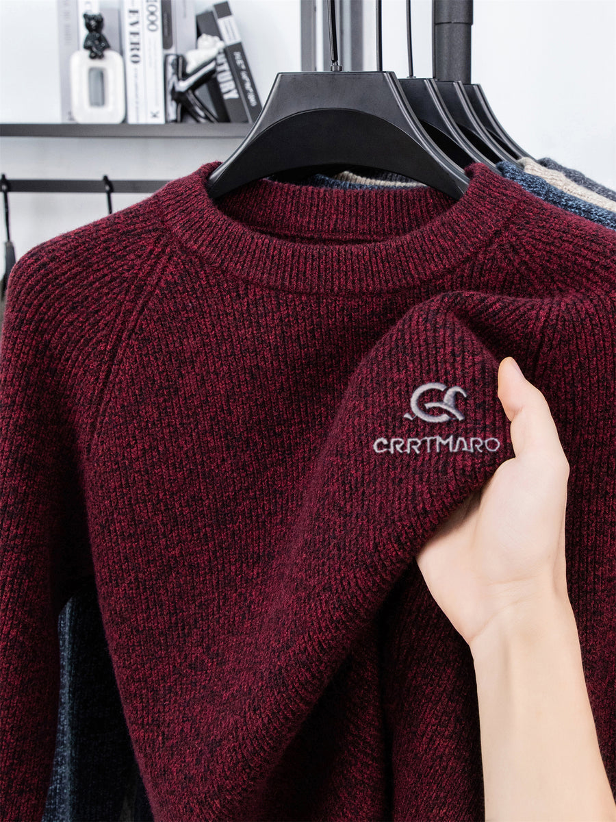 Men's ZBZP 3D Solid Color Knit Sweater - Thick Warm Crewneck Pullover Sweater Suitable for Fall/Winter, Casual Long-Sleeve Basic Sweater for Office & Casual Attire, Hand Washable Solid Color Round Neck Knitwear - Dark Red