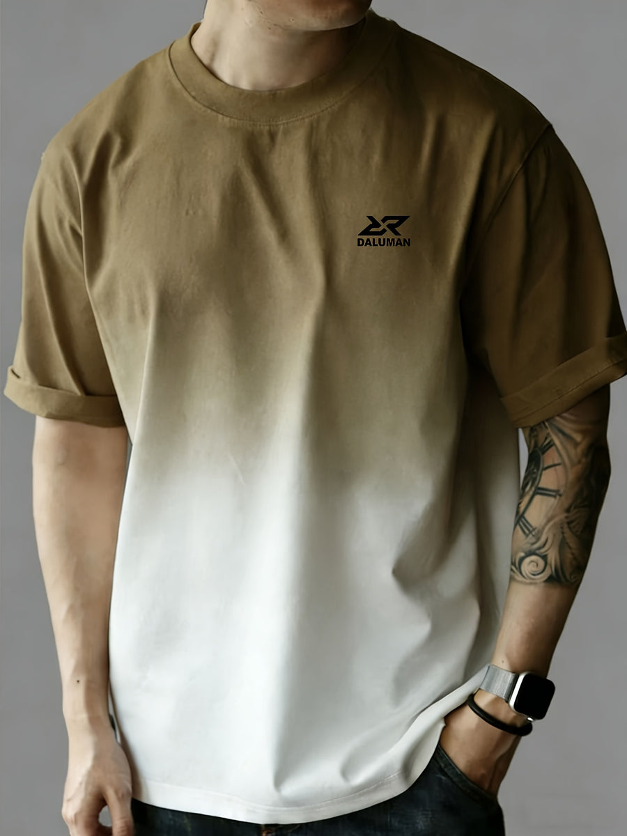 DALUMAN Outdoor Brand Summer Men'S Short Sleeve T-Shirt, Summer Men'S Half Sleeve, Loose Thick Gradient Color T-Shirt, Men'S Drop Shoulder Loose Top, Comfortable Casual Round Neck Short Sleeve Men - Coffee Color