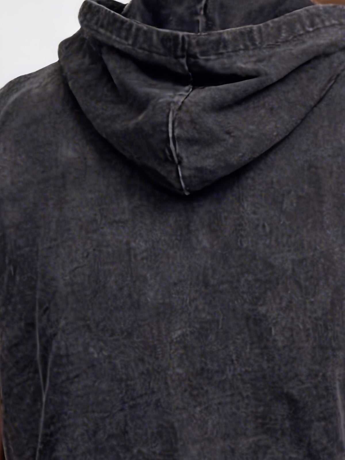 Men'S Vintage Distressed Hooded Vest - Dark Gray/Black with a Retro Washed Effect - Regular Fit Top - Unisex Casual Streetwear - Comfortable Summer Style - Black