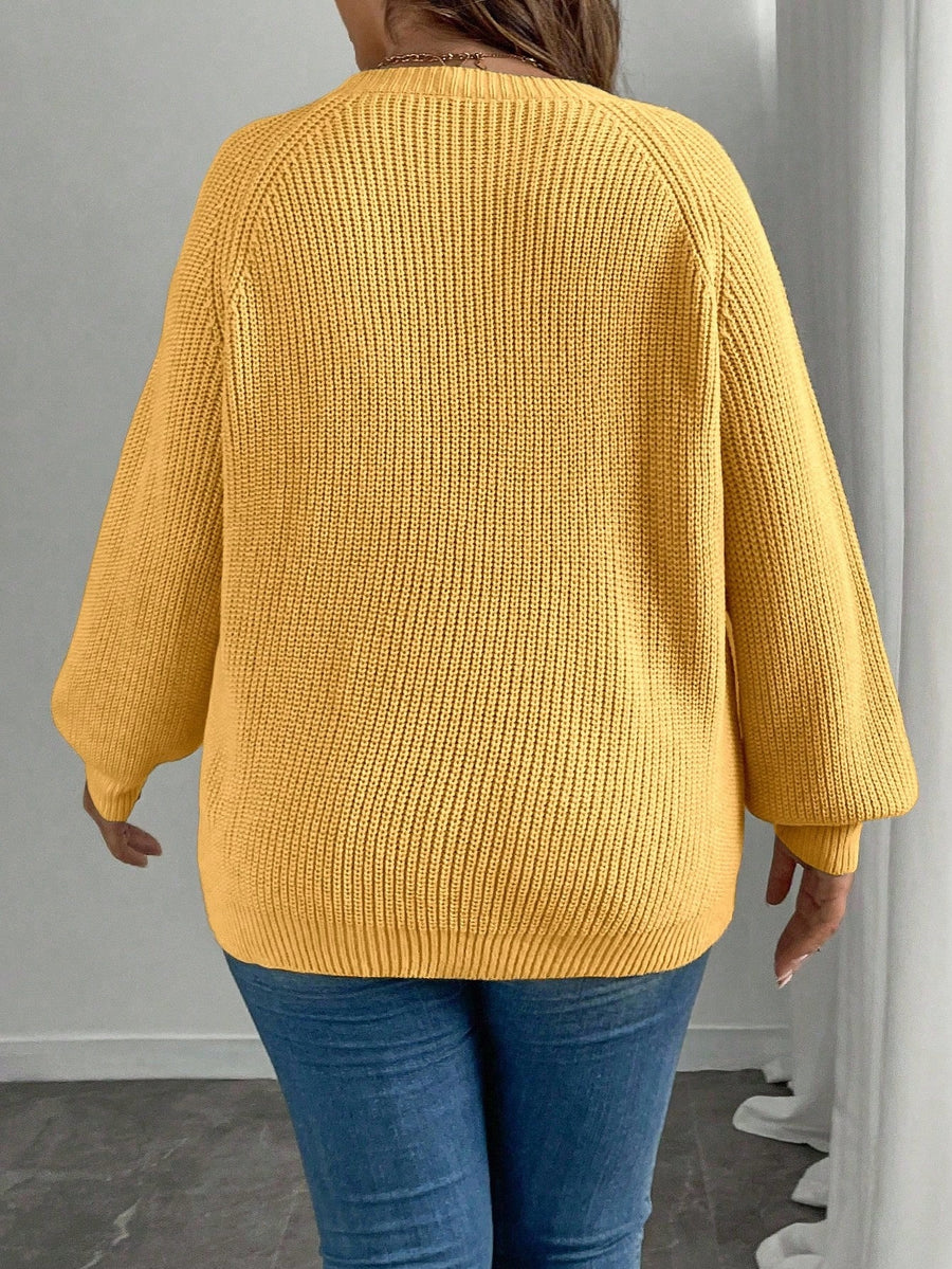 Elegant Long Sleeve Autumn/Winter Sweater with Butterfly Pattern | Crew Neck, Solid Color - Yellow