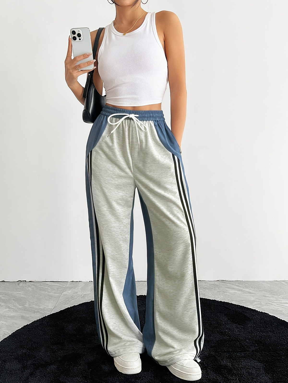 Women'S Long Pants, Women'S Fashion Casual Commute All-Match Design Statement Patchwork Denim Straight Wide-Leg Trousers, Women'S Casual Street Pants Summer Casual - Mixed colors
