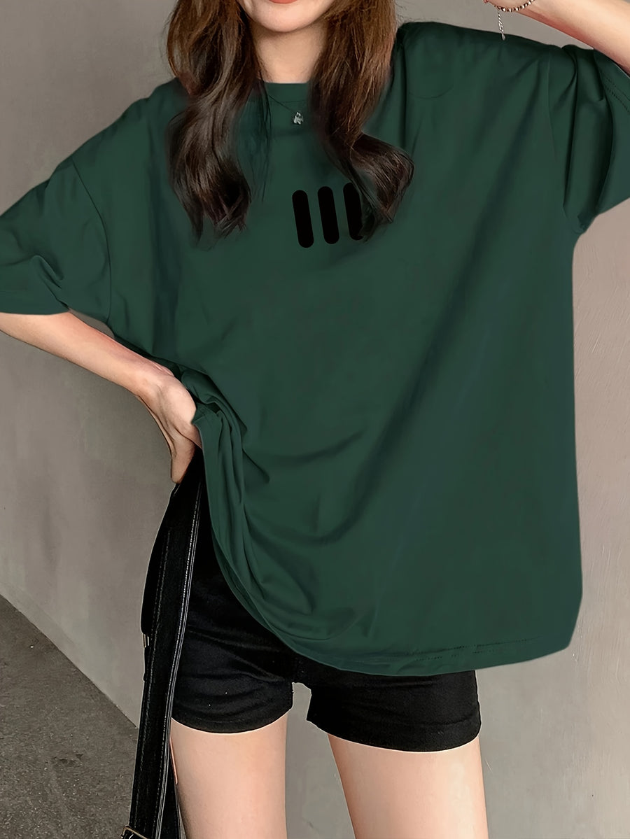 Vintage Fashion Short Sleeve T-Shirt for Women, Summer Cartoon Print Short Sleeve T-Shirt, Pure Short Sleeve T-Shirt Top, Unique Design Niche Chic Loose Fit Top Base Layer #3333 - Dark Green