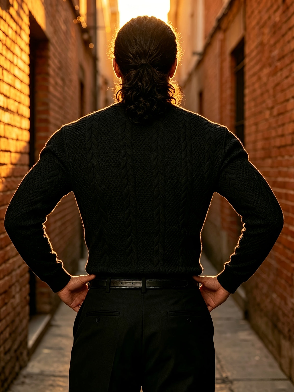 Back-To-School Season Men'S White Stretch Knit Long Sleeve Top, Henley Collar Pinstripe Textured Button-Up Shirt, Light Mature Korean Style Outfit, Early Autumn Fitted Style, Campus Outing And Weekend Shopping Knitwear - Black