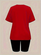 Women'S Disney-Themed T-Shirt Set Featuring a Casual Round Neck And Short Sleeves with a Winnie The Pooh Print, Perfect for Everyday Wear Or As a Gift. Ideal for Daily Outfits, Trendy Casual Wear - Red