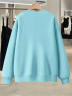 Plus Size, Extended Apparel: Women's Spring/Autumn/Winter Cross-Border European & American Plus-Size Simple Graphic Print Sweatshirt, Casual Crew Neck Sweatshirt, Women's Plus-Size Sweatshirt - Sky Blue