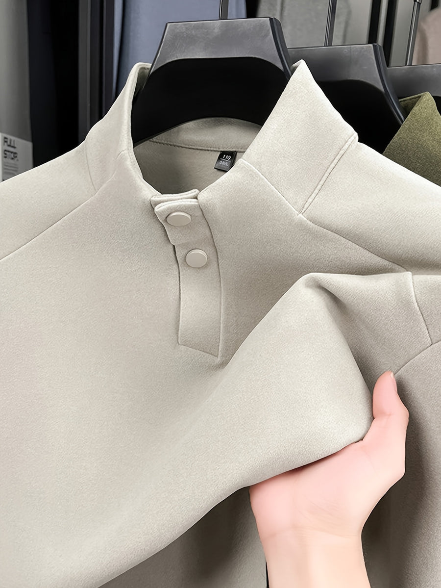 Men's Henley Neck Raglan Sleeve Velvet Long Sleeve Base Layer Shirt, Offers More Layering Than Regular Crew Neck or Half-Zip Collar Styles - SINBOS - Beige gray