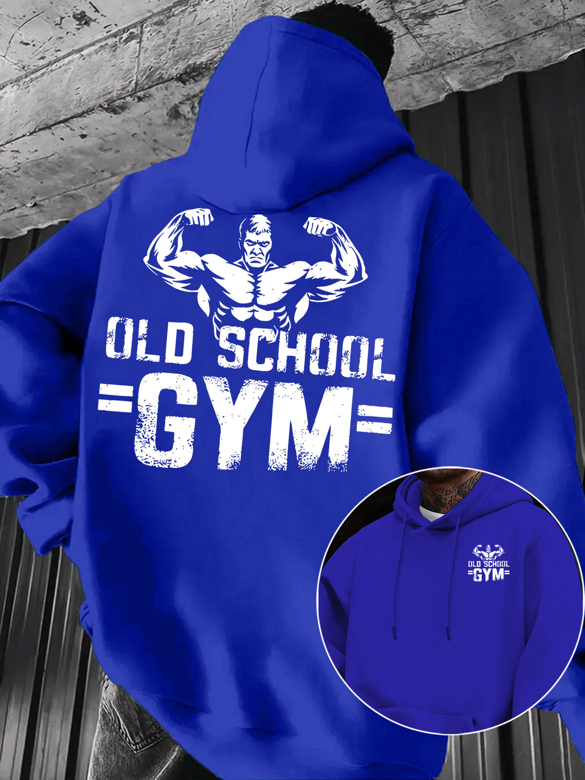 Men's Casual Sweatshirt with Letter Print, Drawstring Hood, Long Sleeve Pullover with Pocket - Blue