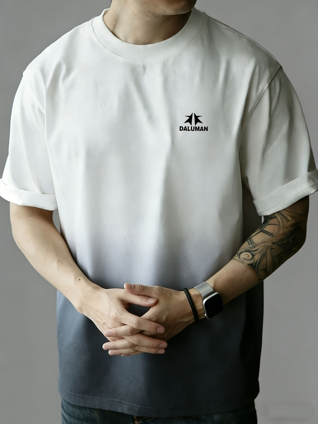Daruman Outdoor Brand Summer Men'S Short Sleeve T-Shirt Summer Men'S Short Sleeve Loose Thick Gradient Color T-Shirt Men'S Drop Shoulder Loose Top Comfortable Pure Casual Round Neck Short Sleeve Men - Dark Gray
