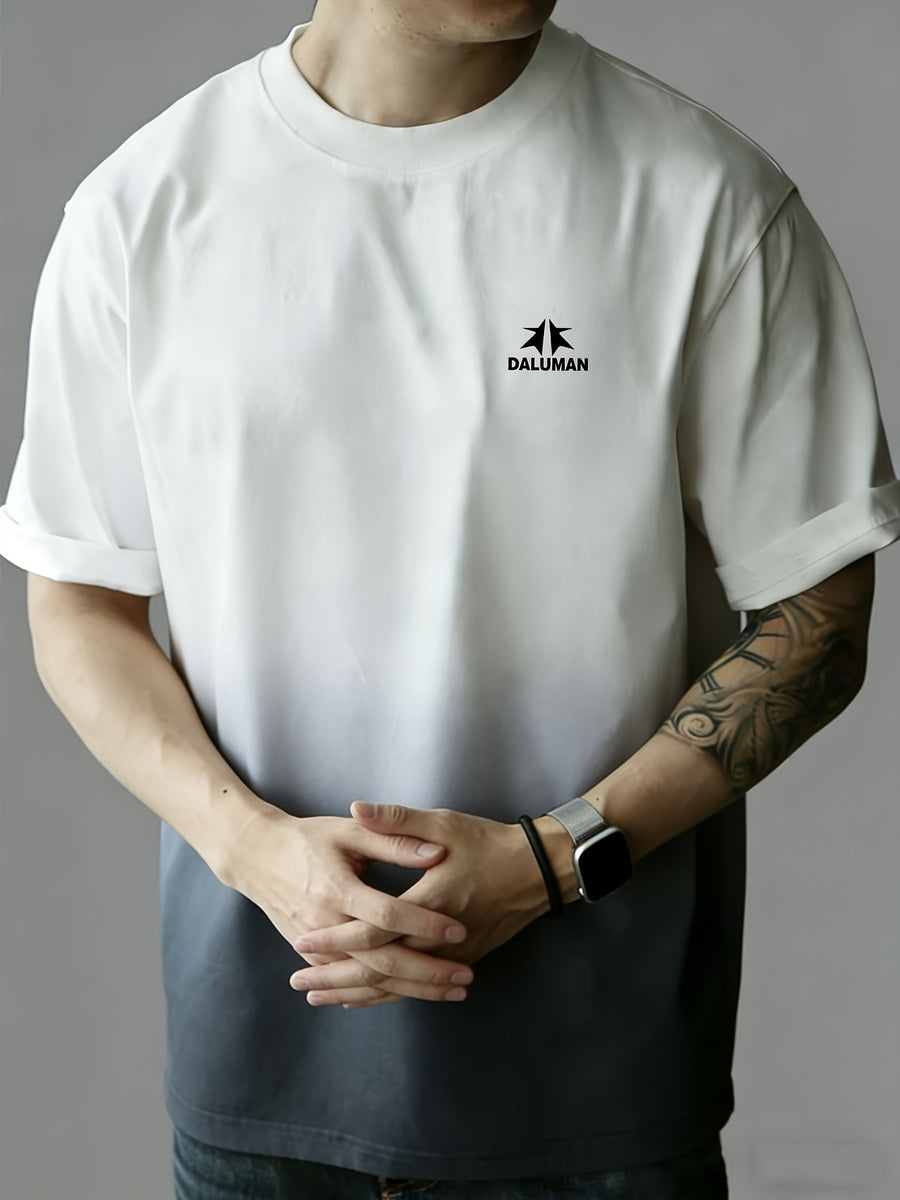 Daruman Outdoor Brand Summer Men'S Short Sleeve T-Shirt Summer Men'S Short Sleeve Loose Thick Gradient Color T-Shirt Men'S Drop Shoulder Loose Top Comfortable Pure Casual Round Neck Short Sleeve Men - Dark Gray