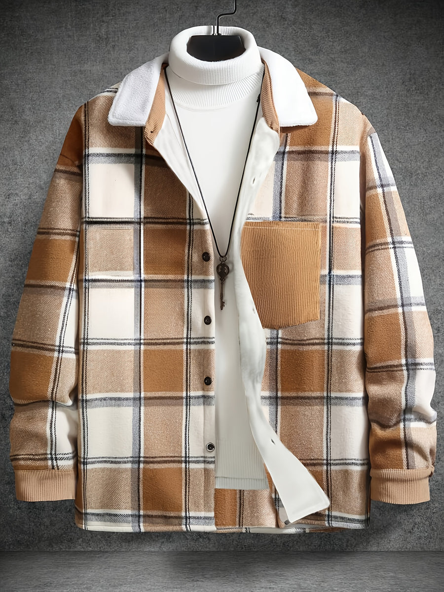 Pearson OBM Men's Fashion Versatile Plaid Jacket - Khaki