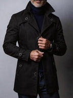 Men'S New Spring/Autumn Season Western Mature Stable Men'S Commute Fashion Trendy Meeting Solid Color Casual Durable Wear-Resistant Design Style Trench Coat Versatile Top Texture - Black