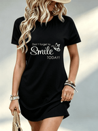 [Printed Design - Not Textured] Casual Women'S Dress, Don'T Forget to Smile Today Butterfly Print, Daily Wear, Gift for Her, 100% - Black