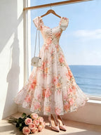 Women's Fashionable Casual Printed Wrap Dress with Elegant Style - Multicolor