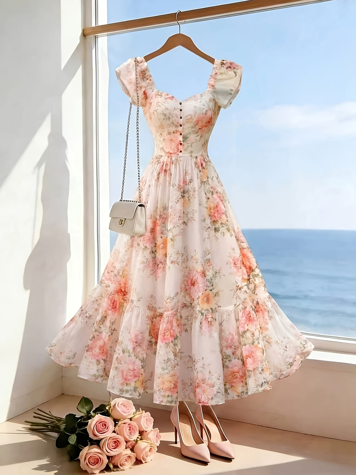 Women's Fashionable Casual Printed Wrap Dress with Elegant Style - Multicolor