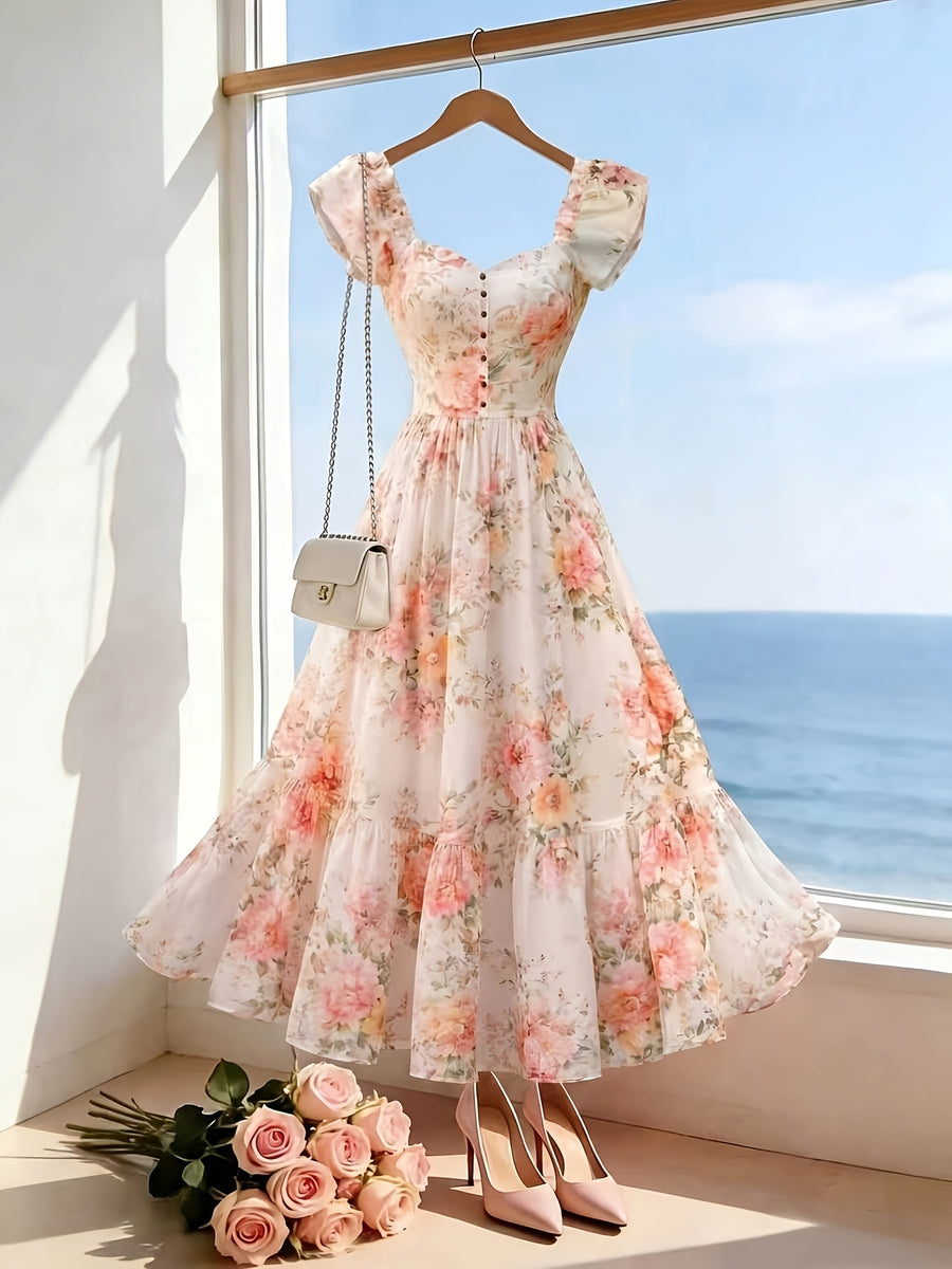 Women's Fashionable Casual Printed Wrap Dress with Elegant Style - Multicolor
