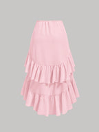 New Fashion Asymmetrical Pleated Hem Design Multi-layered Women's Skirt - Pink Color
