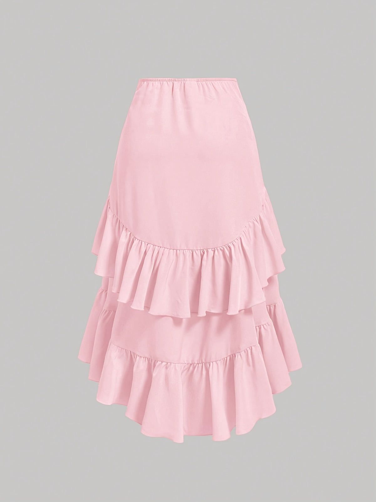 New Fashion Asymmetrical Pleated Hem Design Multi-layered Women's Skirt - Pink Color
