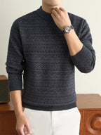 Autumn Winter Knit 3D Solid Round Neck Sweater, Basic Knit Pullover Top for Men, Fashionable Long Sleeve Sweater, Size Y - Black Gray