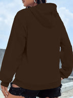 2025 New Women's American Fashion Casual Norwegian Outdoor Letter Print Hoodie with Kangaroo Pocket and Drawstring, 100% Polyester Fabric, Machine Washable, All-Season Y Sweatshirt - Coffee Brown