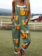 Green Jumpsuit with Cartoon Bee Pattern - 0578 - Multicolor