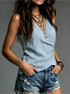 Women'S Casual Elegant Comfortable Easy Solid Color V-Neck Pure Vest - Sky Blue