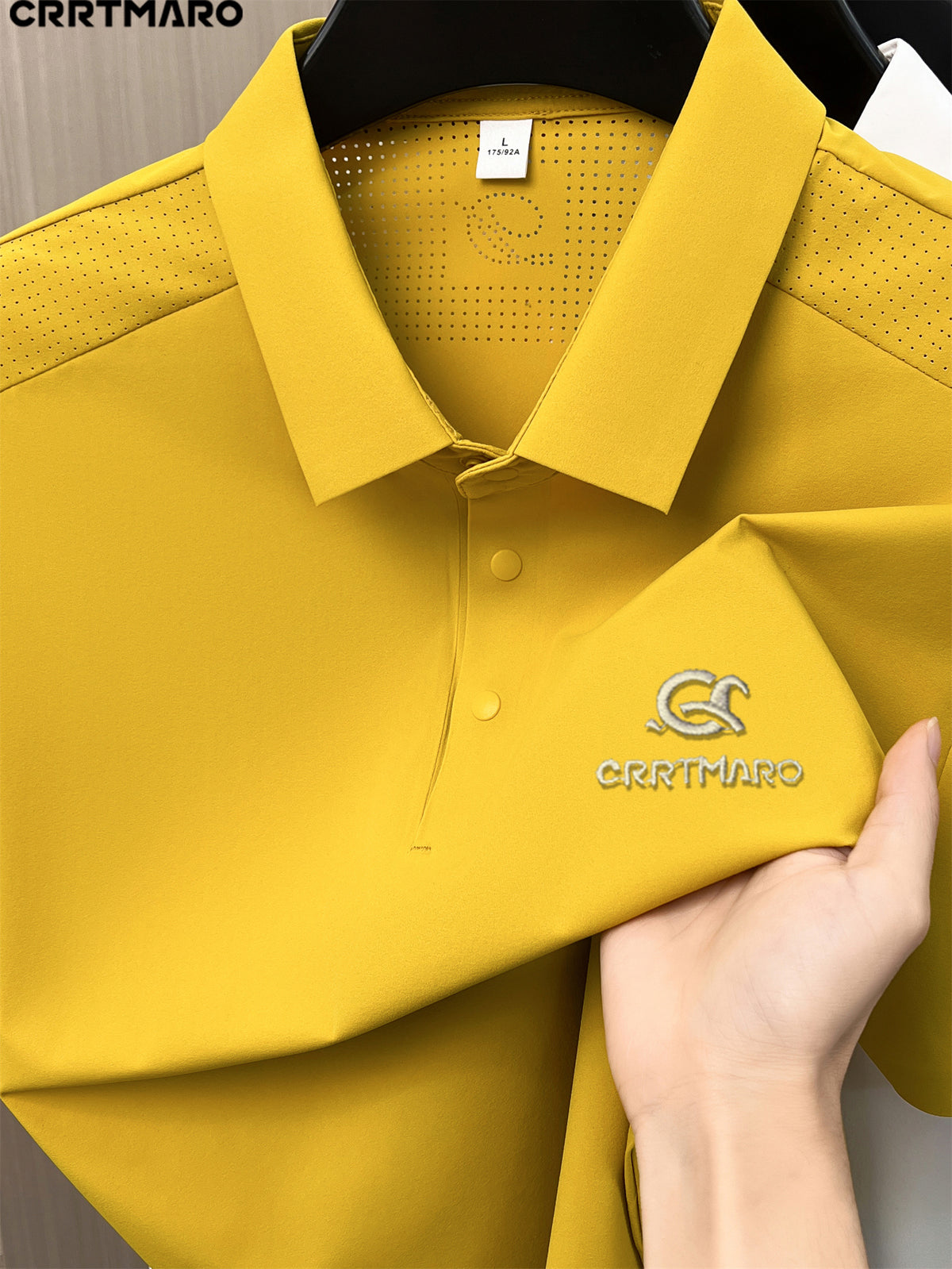 Katemar CRRTMARO Men's Short Sleeve Lapel Polo Shirt - Breathable Business Casual T-Shirt with Lapel Collar, Solid Color Suitable for Summer, Office & Semi-Formal Wear, Regular Fit Half-Sleeve (No Belt) - Yellow
