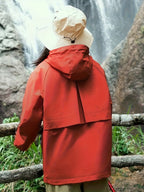 Women's Outdoor Windbreaker Jacket, Stylish Autumn/Winter Outerwear, Casual Loose Windproof Jacket, Fashionable Cardigan Workwear Trench Coat - Brick Red