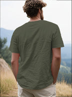Men's Casual T-Shirt, Versatile Summer Short-Sleeve Top, Fashionable Solid Color Sweatshirt, Crew Neck with Drawstring Design - Lightweight and Breathable, Machine Washable, Suitable for Daily Wear and Outdoor Leisure - Military green1