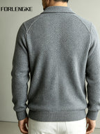FORLENGKE Autumn Winter Men'S Lapel Zipper Knit Jacket, 3D Jacquard Textured Heavy Sweater Cardigan, Soft Skin-Friendly Thick Warm Long-Sleeve Top, Casual Commute Trendy Outerwear for Middle-Aged Men - Grey
