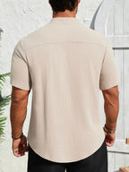 Solid Color Henley Shirt, New Summer Lightweight Solid Color Top, Casual And Comfortable Linen Henley Shirt, Comfortable Fabric, Suitable for Daily And Casual Wear - Apricot