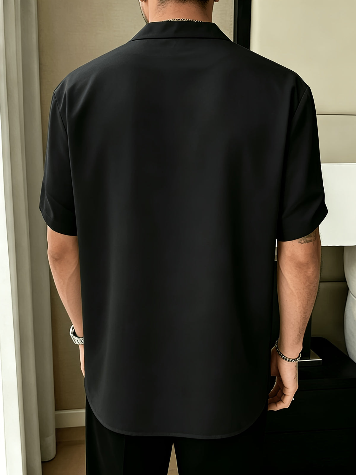 Men's Summer V-Neck Short Sleeve T-Shirt - Solid Color Casual Beach Shirt Suitable for Travel, Resort Wear & Vacation, Machine Washable Breathable Style for Boardwalk, Poolside, Everyday Use (No Transparency) - Black