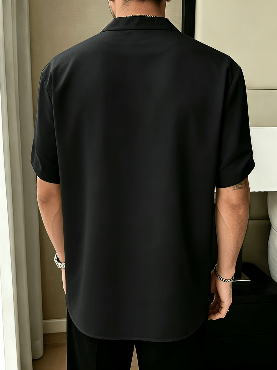 Men's Summer V-Neck Short Sleeve T-Shirt - Solid Color Casual Beach Shirt Suitable for Travel, Resort Wear & Vacation, Machine Washable Breathable Style for Boardwalk, Poolside, Everyday Use (No Transparency) - Black