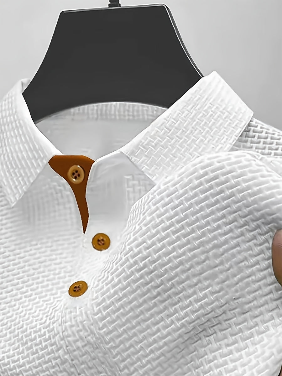 2026 Men's Summer Color-Block Polo Shirt, Available in Multiple Colors, Suitable for Home, Business, Office, and Golf - White
