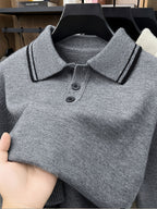 Men'S Lapel Long Sleeve Knit Sweater, Ribbed Cuffs And Hem, Versatile for Casual And Business Wear - 【Light Grey】