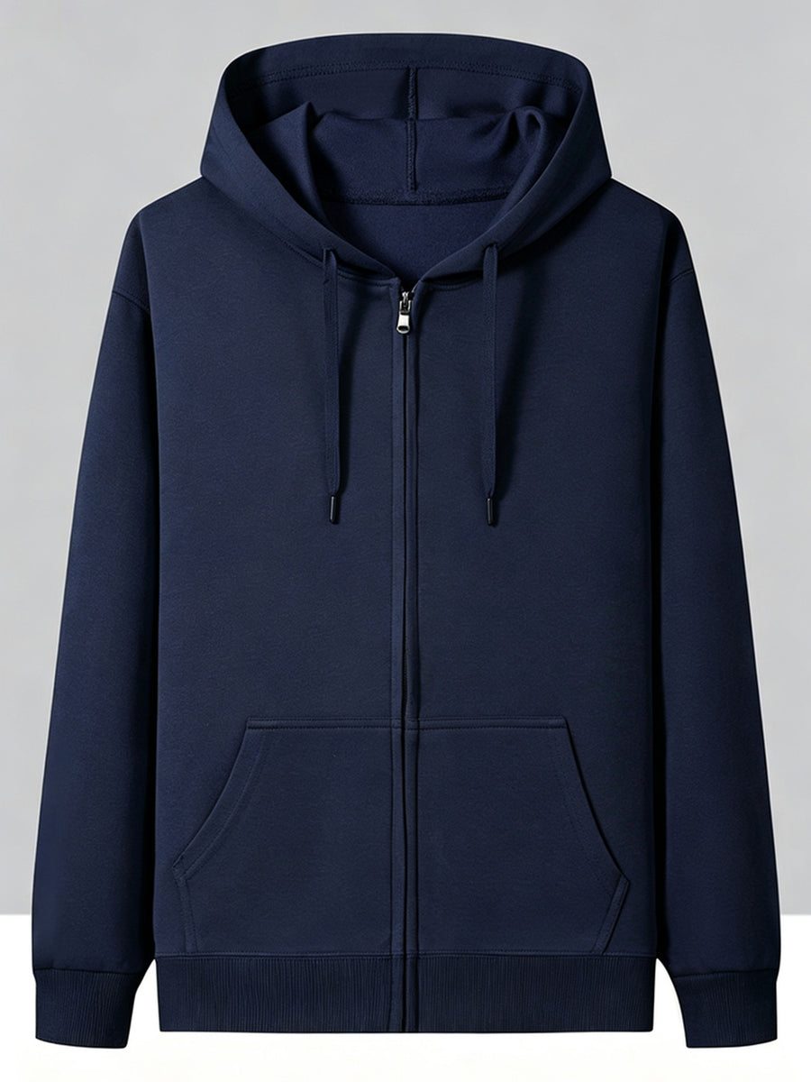 New Men'S Hoodie, Spring Autumn Fashion Casual Top Jacket, Hooded Zipper Athletic Glossy Sweatshirt - Navy Color