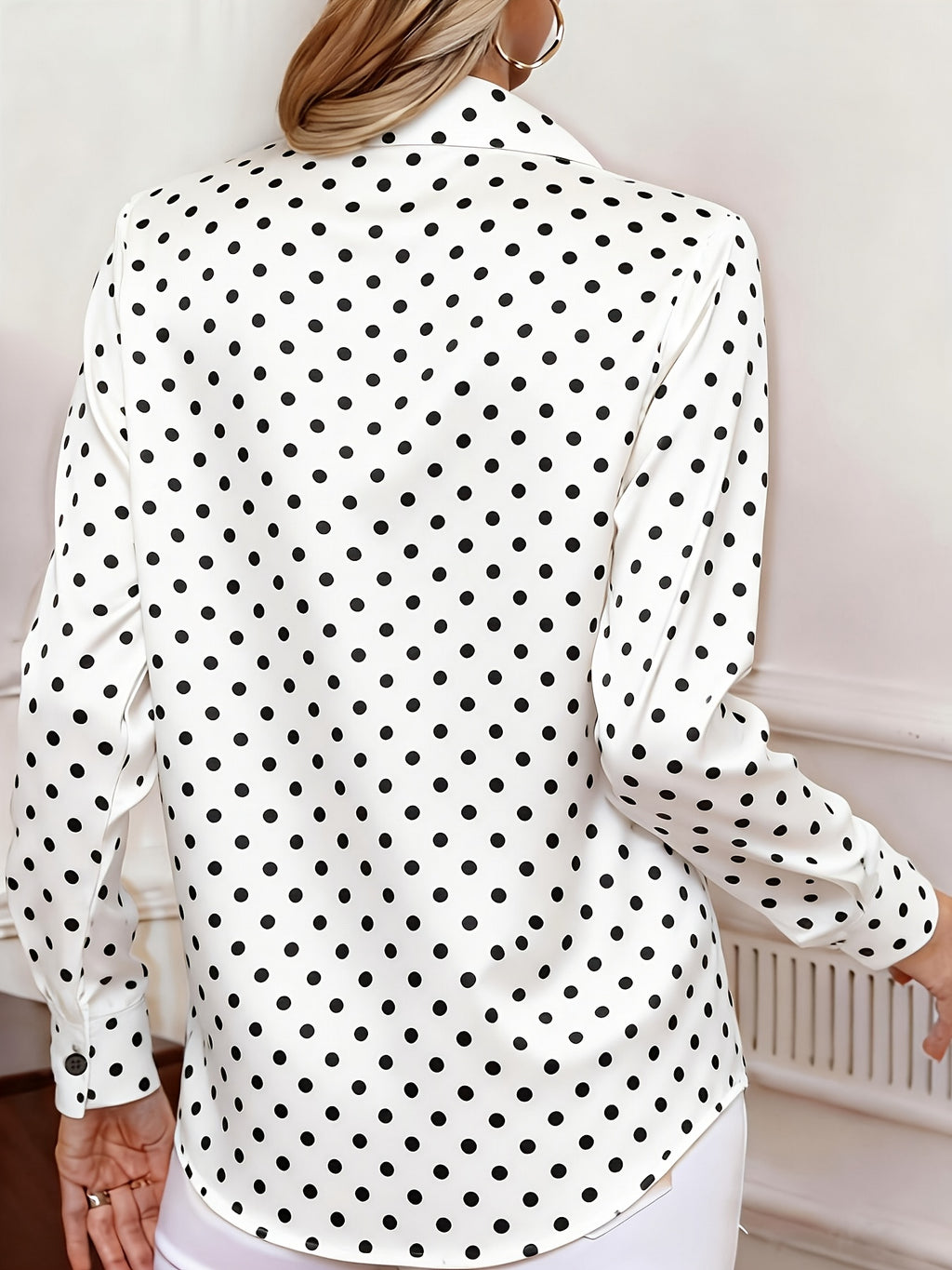 Ladies' Spring/Autumn Elegant Versatile Polka Dot Blouse - White