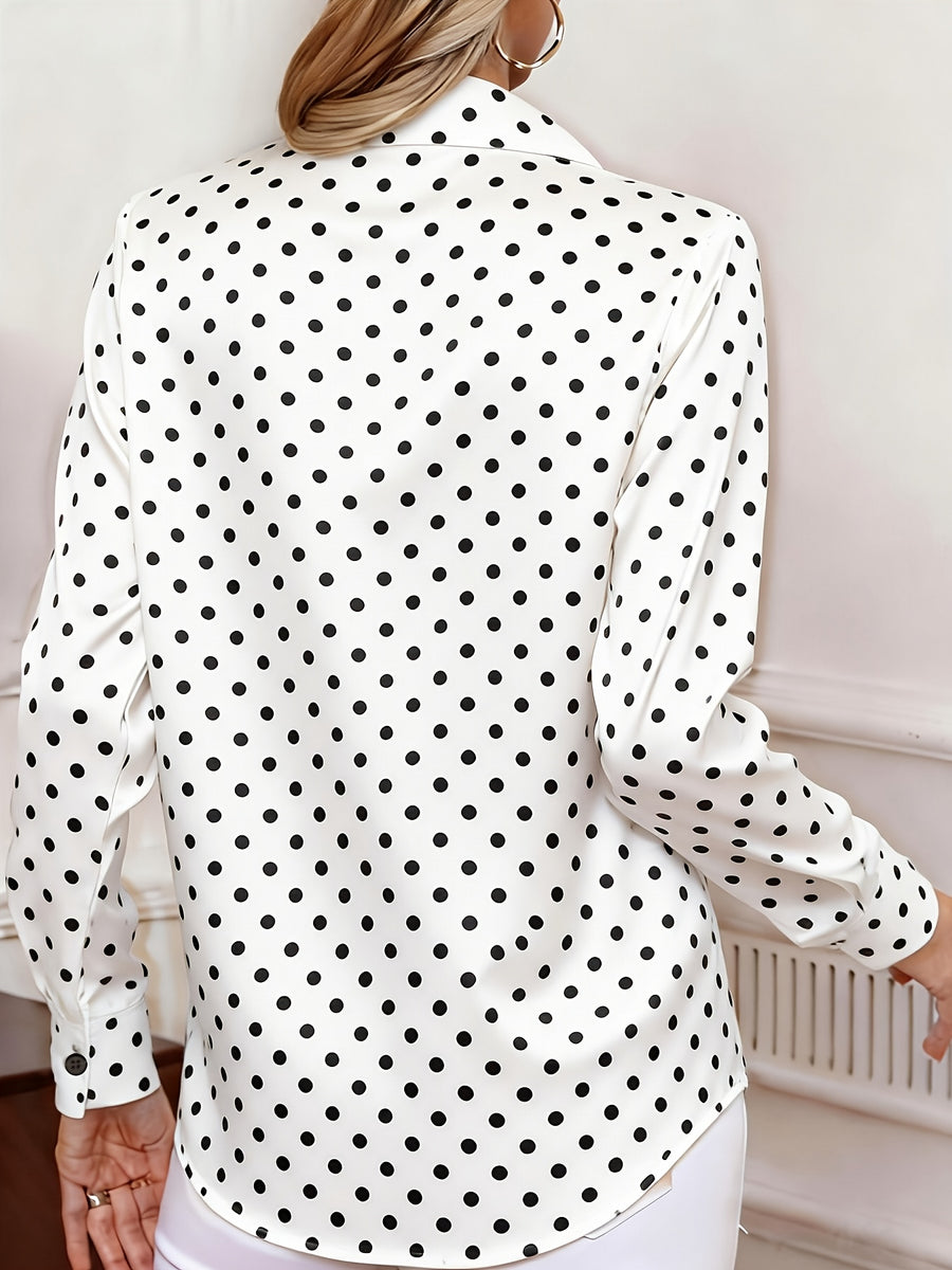 Ladies' Spring/Autumn Elegant Versatile Polka Dot Blouse - White