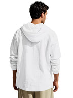 Men's Lightweight Summer Linen Hooded Top, Casual Breathable Henley Neck Hoodie, Versatile Everyday Casual Top - White