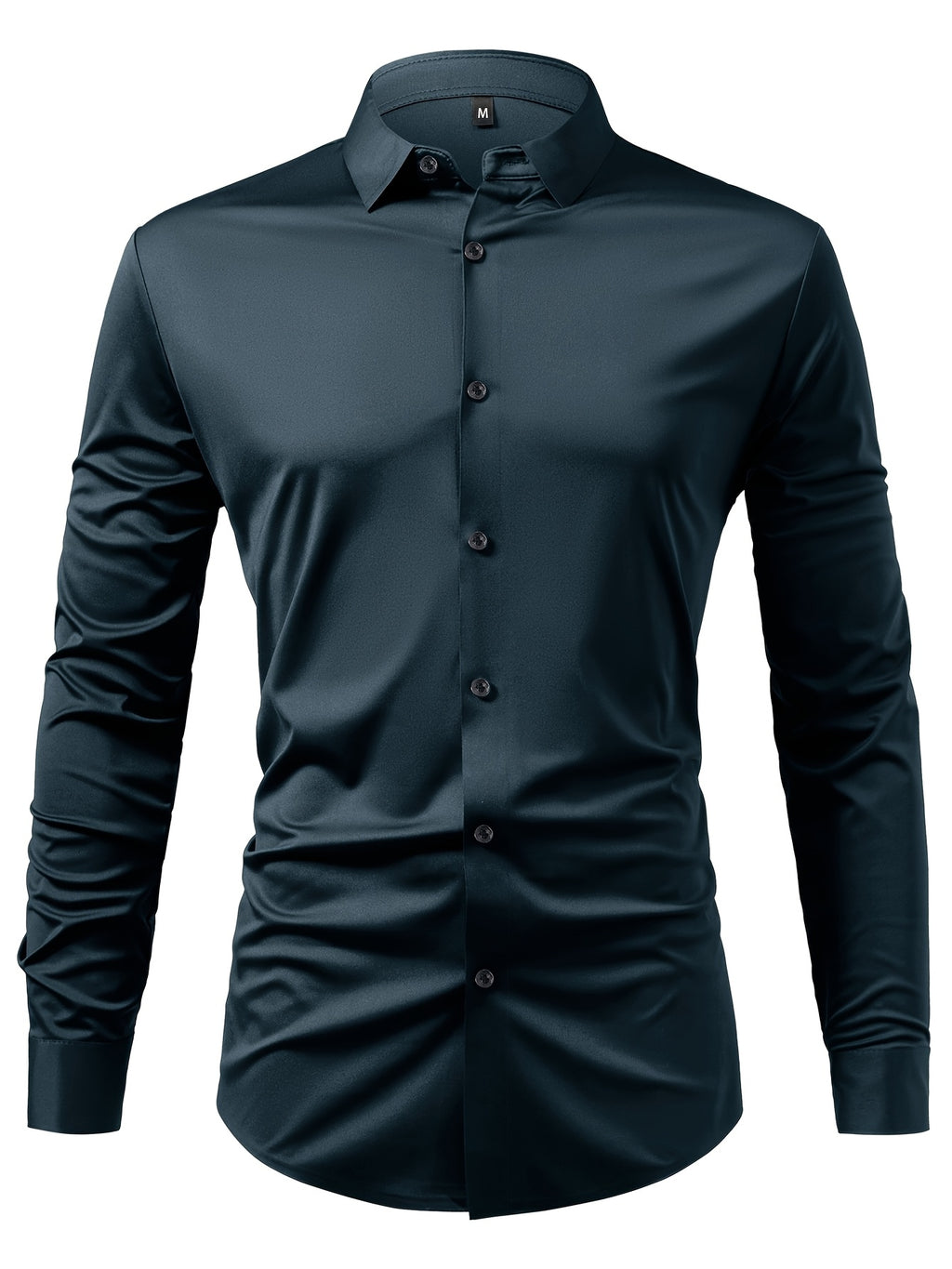 2pcs Set of Seamless Pressure Adhesive High-Elasticity Non-Iron Men'S Dress Shirt Long Sleeve Business Casual Formal Top, Material 88% Polyester 12% Spandex, Fabric Weight 160G, Casual - Dark Green + Dark Green