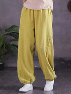 Loose and Breathable Vintage High-waist Tapered Patchwork Casual Wide-leg Long Pants Solid Color Casual Lantern Pants - Yellow