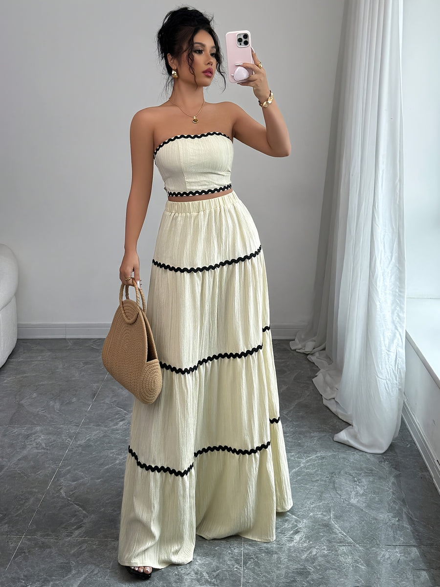 Women's Elegant Spring/Summer Top and Skirt Set for Parties, Vacation, Casual - Apricot